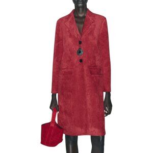 NWT Zara Faux Suede Tailcoat Frock Coat M Dark Red